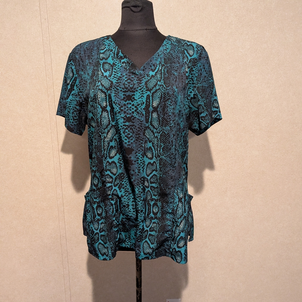 Barco Uniforms Teal and Black Snake Print XL
